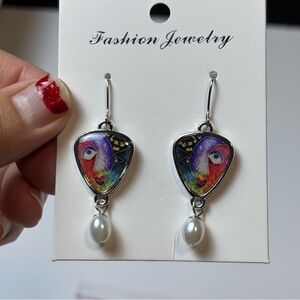 Modern Art Inspired Women’s Earrings, Dangle Faux Pearl Fashion Earrings